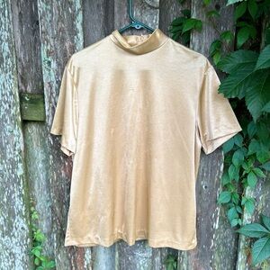 Vintage Blair Gold Satin Mock Neck Blouse – Size Large